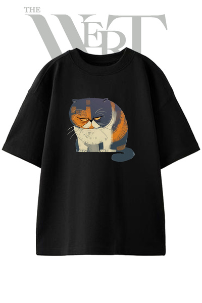 THEWERT Dizajn "Grumpy Cat" na unisex crnoj oversize majici