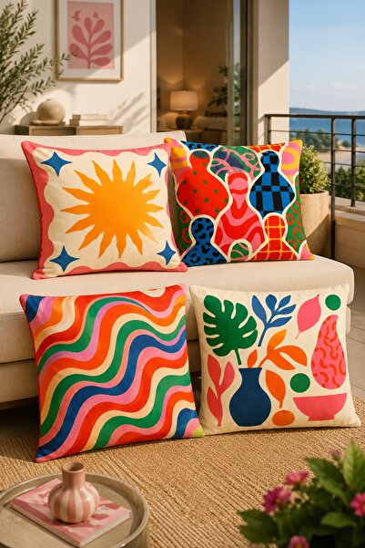 EVPANYA Yellow Sun Patterned 4-Piece Throw Pillow Cover Set