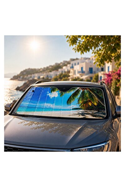 OEM Parasolar Auto pentru Parbriz, Albastru cu Plajă și Palmieri, 130 × 60 cm...