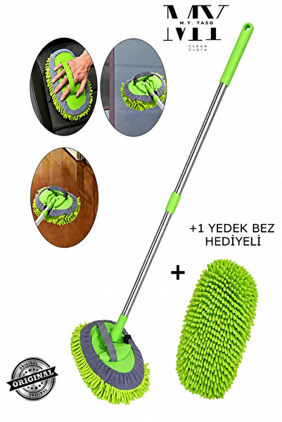 M.Y. TASO 3 in 1 Mikrofiber Oto Yıkama Mop Seti + 50x70 -3+3 cm Süper Emici Kurulama Bezi + Yedek Mop Bezi Hediyeli