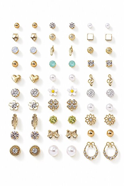 Nevara High End Trendy Mixed Women's Earrings Set - 60 Pieces in Gold Color