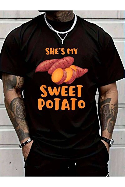 4CR تي شيرت متطابق للزوجين بطباعة 'SHES MY SWEET POTATO' مصنوع من القطن 100٪ ...