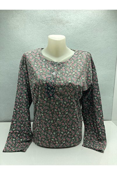 Generic Brand Mini Floral Pattern Half Button Crew Neck Long Sleeve Women's C...