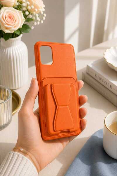 Case SAMSUNG A51 4G Uyumlu TURUNCU Premium Deri Kartlıklı Telefon Kılıfı | St...