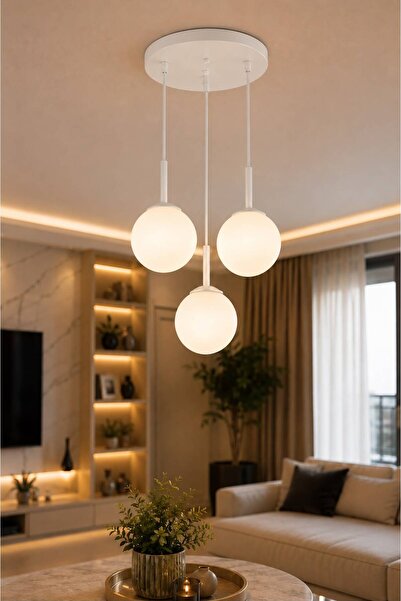 VENON FERİS 3.LÜ SARKIT BEYAZ || 30 CM TEPSİ AVİZE || BEYAZ GLOP CAMLI AVİZE ...