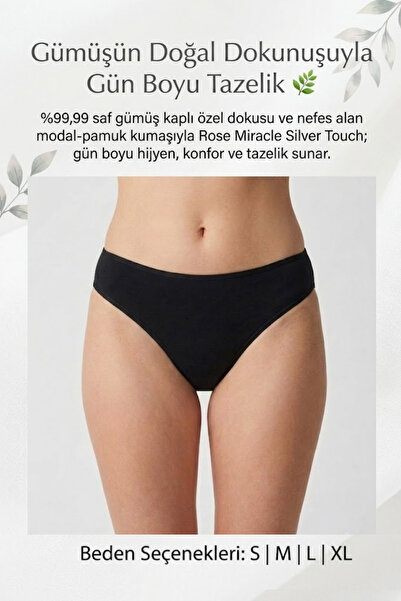 Silver Touch Saf Gümüş Dokulu Kadın Siyah Slip Sillage Külot