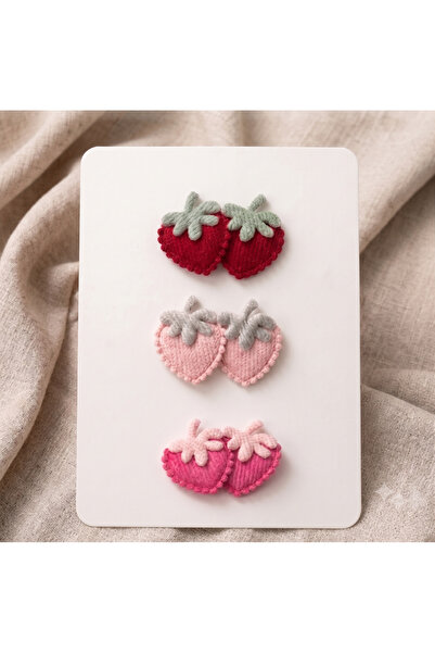Jeevee 3-Piece Soft Textured Double Strawberry Hair-Free Baby Hair Clip Set