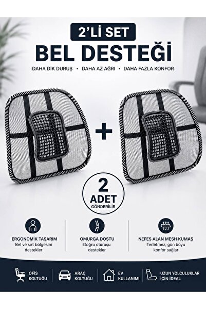 luvroshe Masajlı 2 adet Araç ve Ofis Sandalyesi Uyumlu Bel Arkası Masajlı Ter...