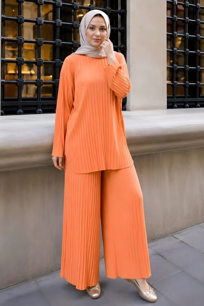 İmajButik Yavruağzı Pleated Sandy Tunic Pants Set