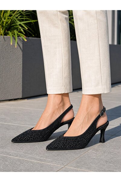 DERİ KABUSU Transparent Stone-Embellished Women's Heel Shoes