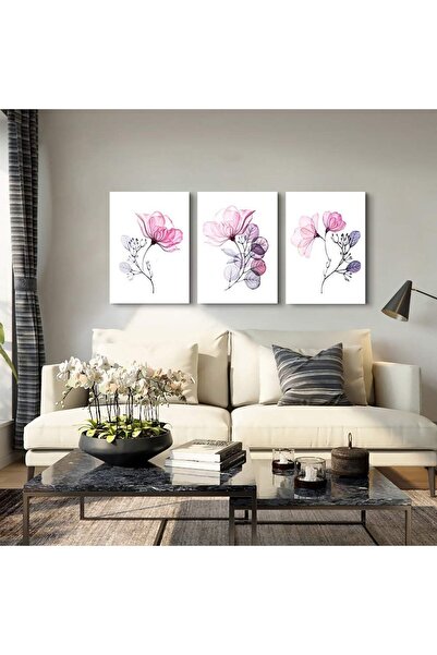 HOME MODE Translucent Pink Floral 3 Piece Gallery Wrapped Canvas Wall Art | 3...