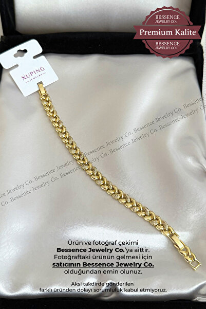 BESSENCE JEWELRY CO. Xuping 14K Gold VIP Sonsuzluk Model Örgü Dokulu Çelik Bi...