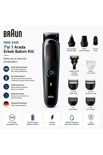 Braun Mgk 5345 Erkek Bakım Kiti 7'si 1 Arada Şekillendirici + Gillette Hediye