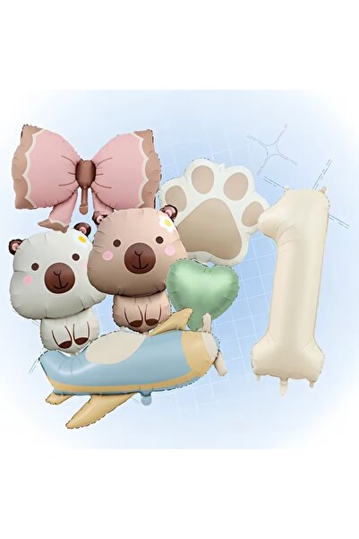 ÇITIPITISTORE Capybara Airplane Paw Bow Foil Balloon Set Party Age Celebratio...