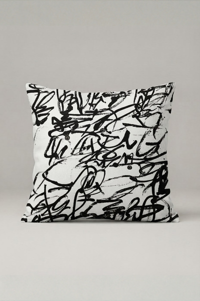 Generic Brand Black and White Graffiti Scribble Pattern Throw Pillow Cover 30...