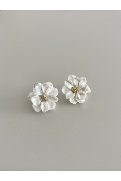 DİESMOONCO White Daisy Earrings – Women's Earrings with a Pearl Effect Flower Design
