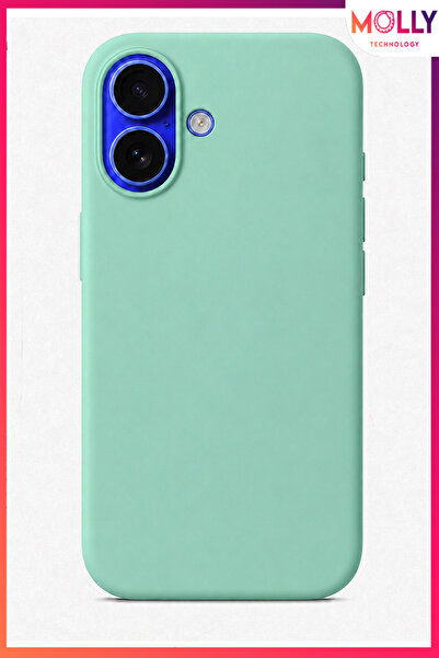 Molly iPhone 16 İçin Mint Yeşili Liquid İçi Kadife Mat Silikon Kılıf