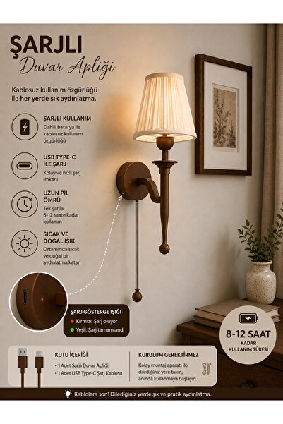 Limon 3D Desing Şarjlı Kablosuz Duvar Apliği - Modern Başucu Lambası Dekorati...