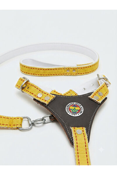 YILPAX Köpek Göğüs Tasması ve Gezdirme Kayışı Seti Deri Panelli Dokuma Ayarlanabilir Orta Irk