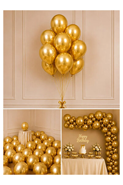mucit home 10 Adet Gold Sarı Krom Balon Seti – 12 inç | Parlak ve Göz Alıcı P...