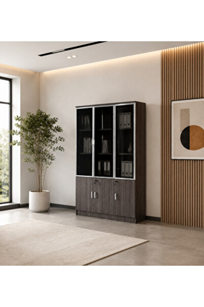 on home OW-110 File Cabinet with Glass Doors and Lock | Grey Color