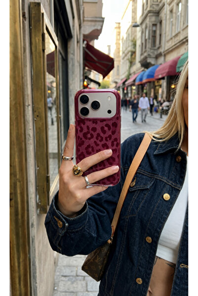 Iphone 17 Pro Fuşya Leopar Desenli Premium Kılıf, Kamera Korumalı ve Darbe Emici Silikon Yapılı