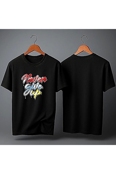 ELFERA Retro Print Colorful Typography Black Printed Tshirt