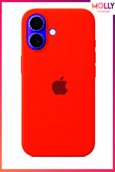 Molly iPhone 16 İçin Neon Turuncu Lansman İçi Kadife Mat Silikon Kılıf