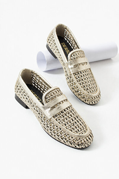 dericia shoes Royal Genuine Leather Gold Daily Comfortable Women's Braided Lo...