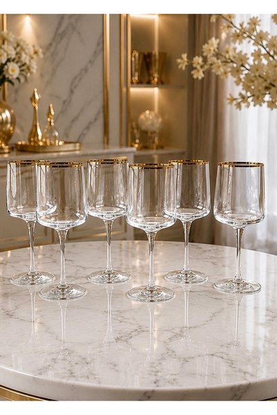 Şahika Kristal cama atılan imza Sare Gold 31 Piece 6 Person Crystal Glass Hospitality and Dowry Tableware Presentation Set