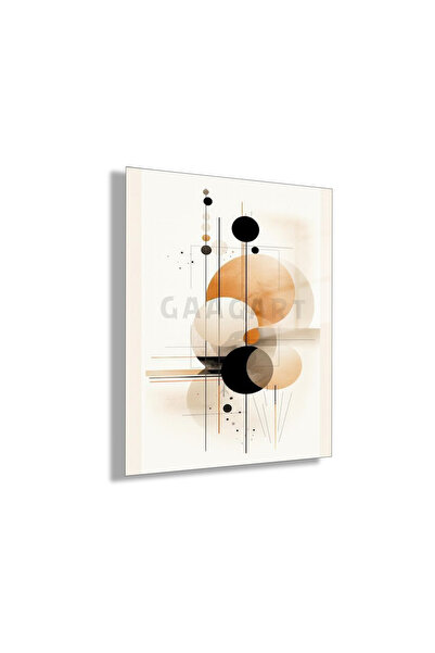 GAAGART Temperli Cam Tablo Bauhaus Siyah Turuncu Daireler Geometrik Modern Of...