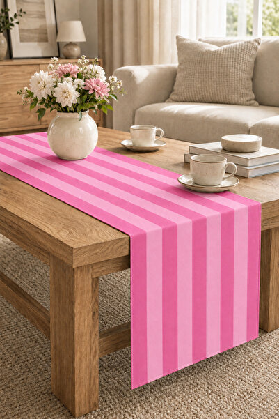 stellahomes Pembe Fuşya Çizgili Modern Dekoratif Masa Runnerı 40x140 cm