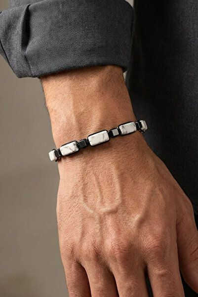 Valmont Accessories Natural Stone Look White Stone Adjustable Men's Bracelet ...