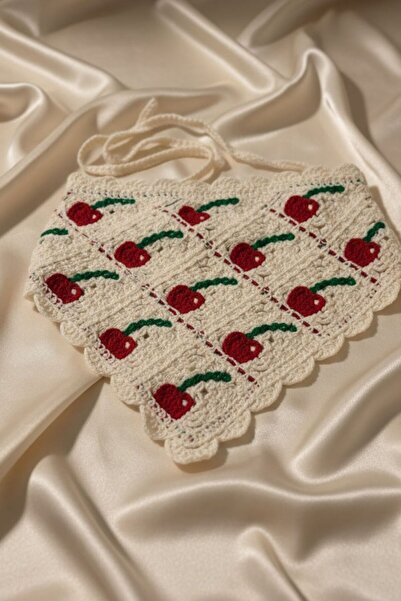 BHR AKSESUAR Cherry Motif Tied Bandana, Knitted Summer Hair Bandana for Beach...