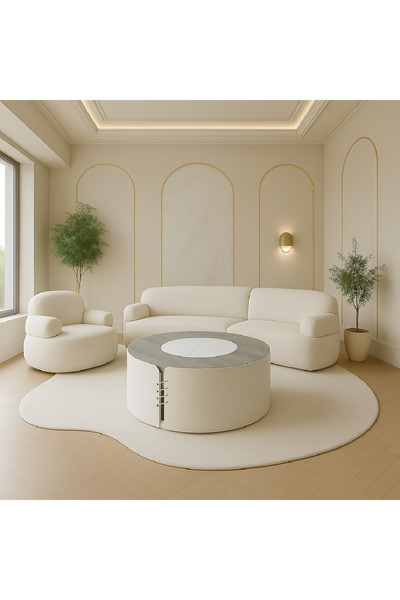 GLAMOURE HOME طاولة قهوة دائرية مودرن ذكية (2 في 1) قابلة للتمدد والتفكيك، مع...