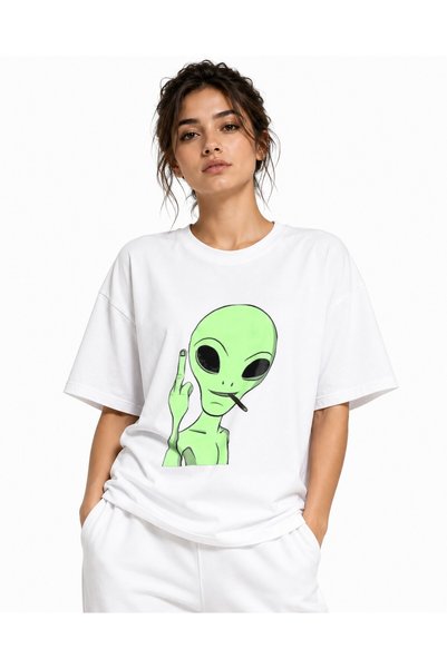 Inscriptie Tricou Unisex Bumbac Premium Casual " Alien fuck you "