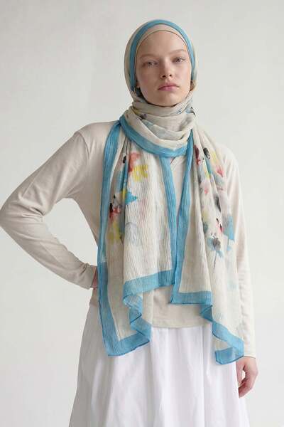 Levidor Baby Blue Tulip Flower Patterned Muslin Shawl