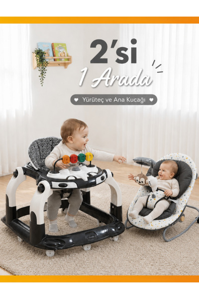 modabebekler Yürüteç Ana Kucağı 2'li Set Müzikli Oyuncaklı Sallanır Bebek Yür...