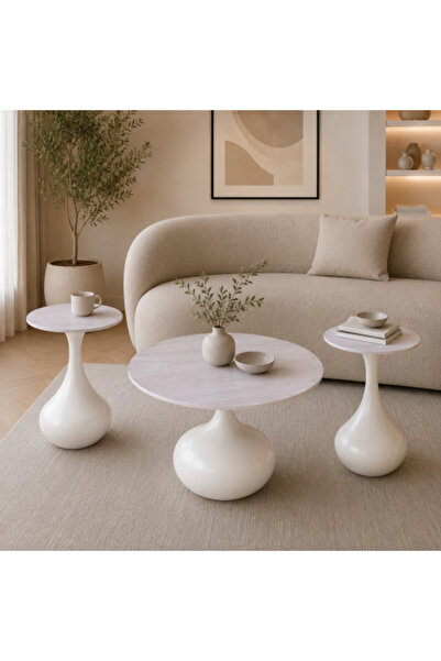 on home طقم طاولة شاي سيراميك دائري بتصميم عصري أنيق (1+2)