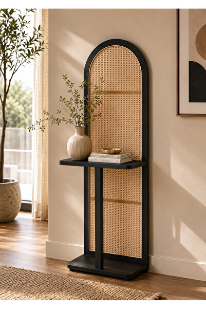 N.zone Modern Luxury Entryway Console Natural Rattan Backboard Stable Practic...