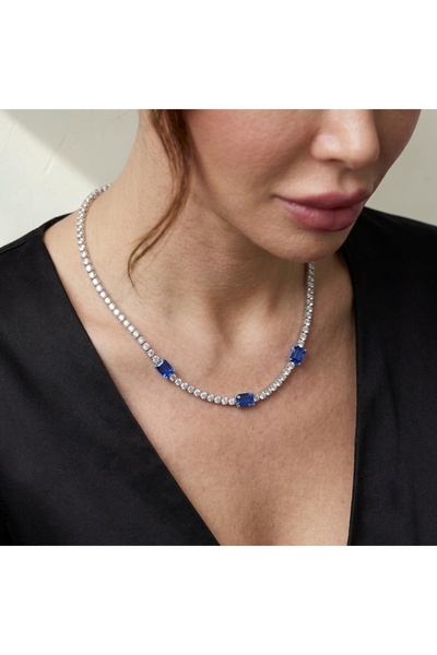 Valmont Accessories Navy Blue Waterway Women's Necklace - Wedding, Henna, Eng...