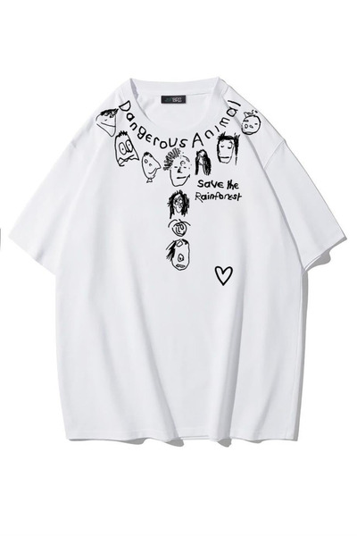BRZ COLLECTION Unisex Oversize Dangerous Animal T-Shirt (White)
