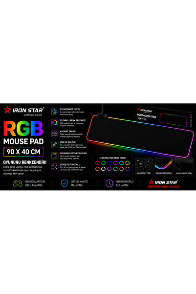 IRONSTAR RGB Oyuncu Mouse Pad 90x40 cm Dünya Haritalı LED Işıklı XXXXL Gaming...
