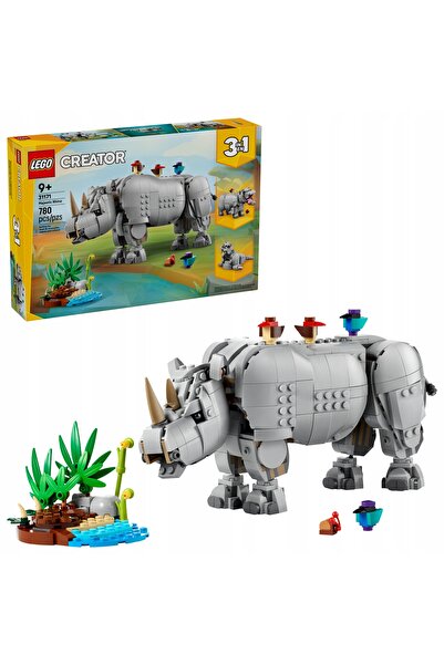 LegoPazar LEGO Creator 3 în 1 Animale sălbatice: rinocer mândru cu păsări, ju...