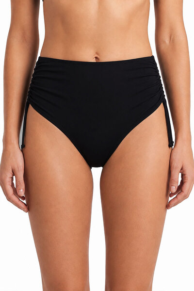 LOYA Siyah Yanları Büzgülü Yüksek Bel Tek Alt Bikini