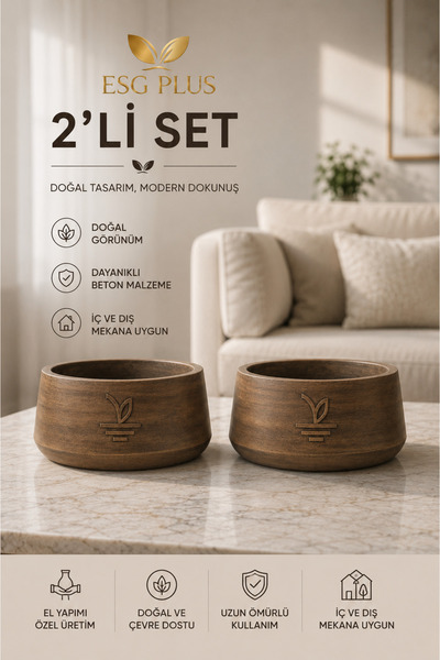 ESG PLUS Cookie 2 Adet 17 cm Eskitme Dekoratif Beton Kaktüs Sukulent ve Bonsa...