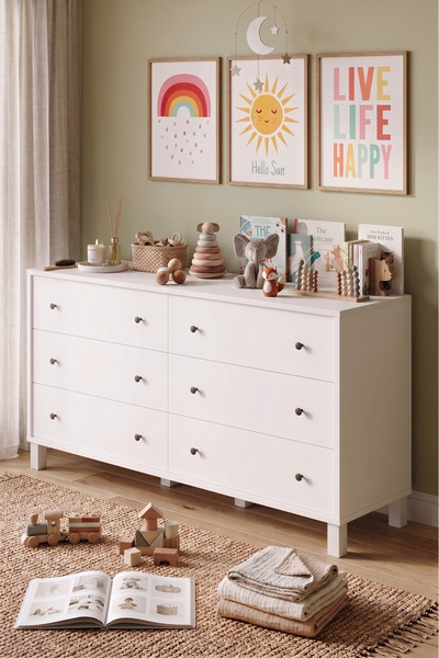 Robin Home Lena Bebek Çocuk Odası Geniş Şifonyer 6 Çekmeceli Ahşap Ayaklı Beyaz