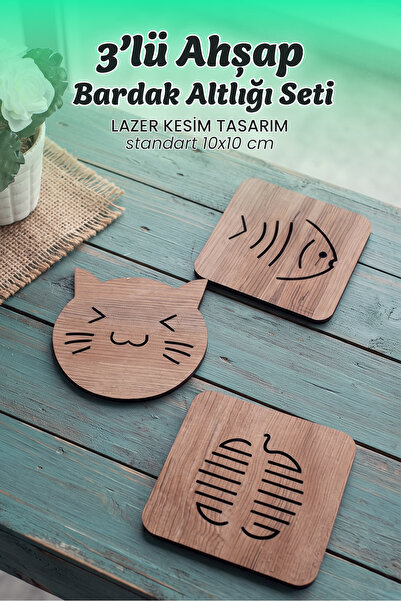TIME TABLE Set of 3 Wooden Coasters