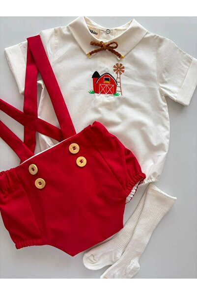 il mio bambino Handmade 100% Cotton Fabric Farm Concept Embroidered Party Bab...