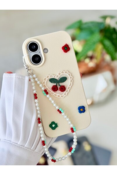 Go Aksesuar Iphone 17 Uyumlu DANTEL Charm KİRAZ Tasarımlı Oyuncaklı Esnek Sil...